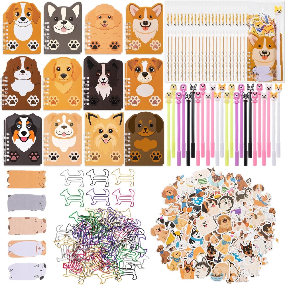 Dog Themed Stationery Set, 258 Pcs, Party Favors, Mini Notebooks, Pens