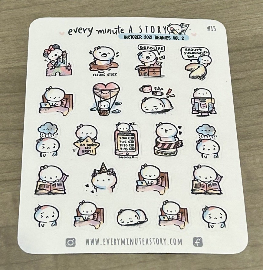 New Every Minute A Story Inktober Beanies Vol 2 Sticker Sheet EMAS 2021 Stickers