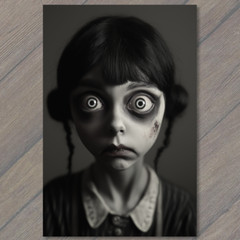 STICKER Creepy Wide-Eyed Woman Haunted Horror Macabre Dark Gothic Atmosphere