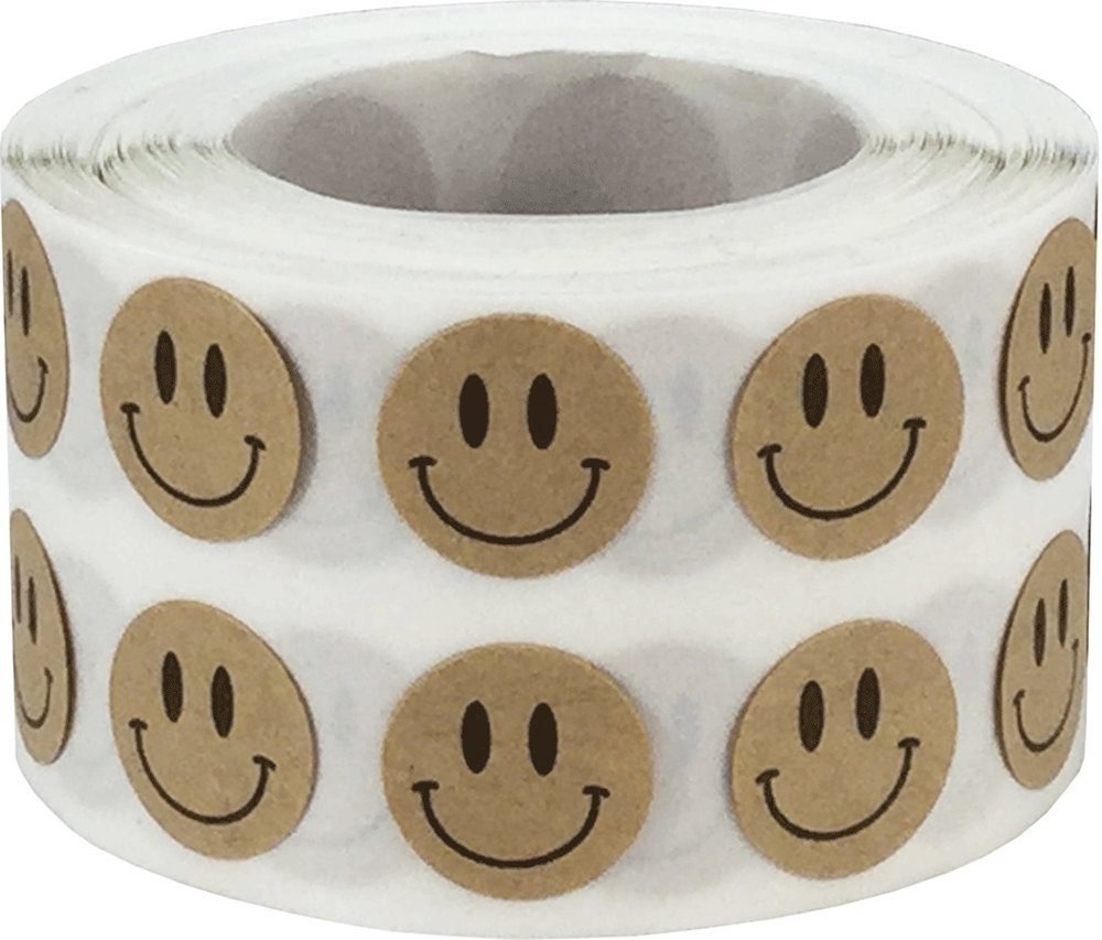 Happy Face Stickers Natural Brown Kraft Happy Face Labels 0.50 Inch 1,000 Tot…