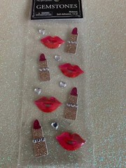 GEMSTONE ACRYLIC PINK HOT LIPS, CRYSTAL HEART GEMSTONES LIPSTICK 3D VALENTINE