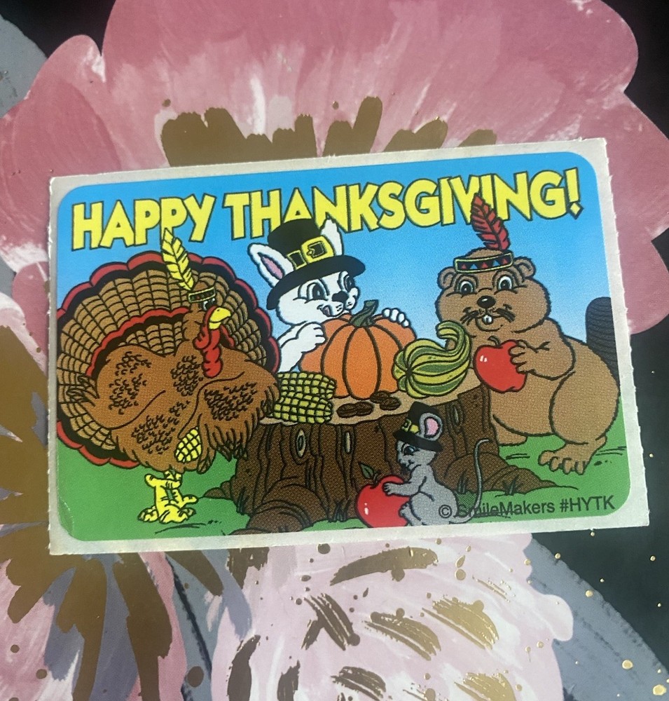 Vintage SmileMakers Happy Thanksgiving Sticker Mod 2×4 Inches