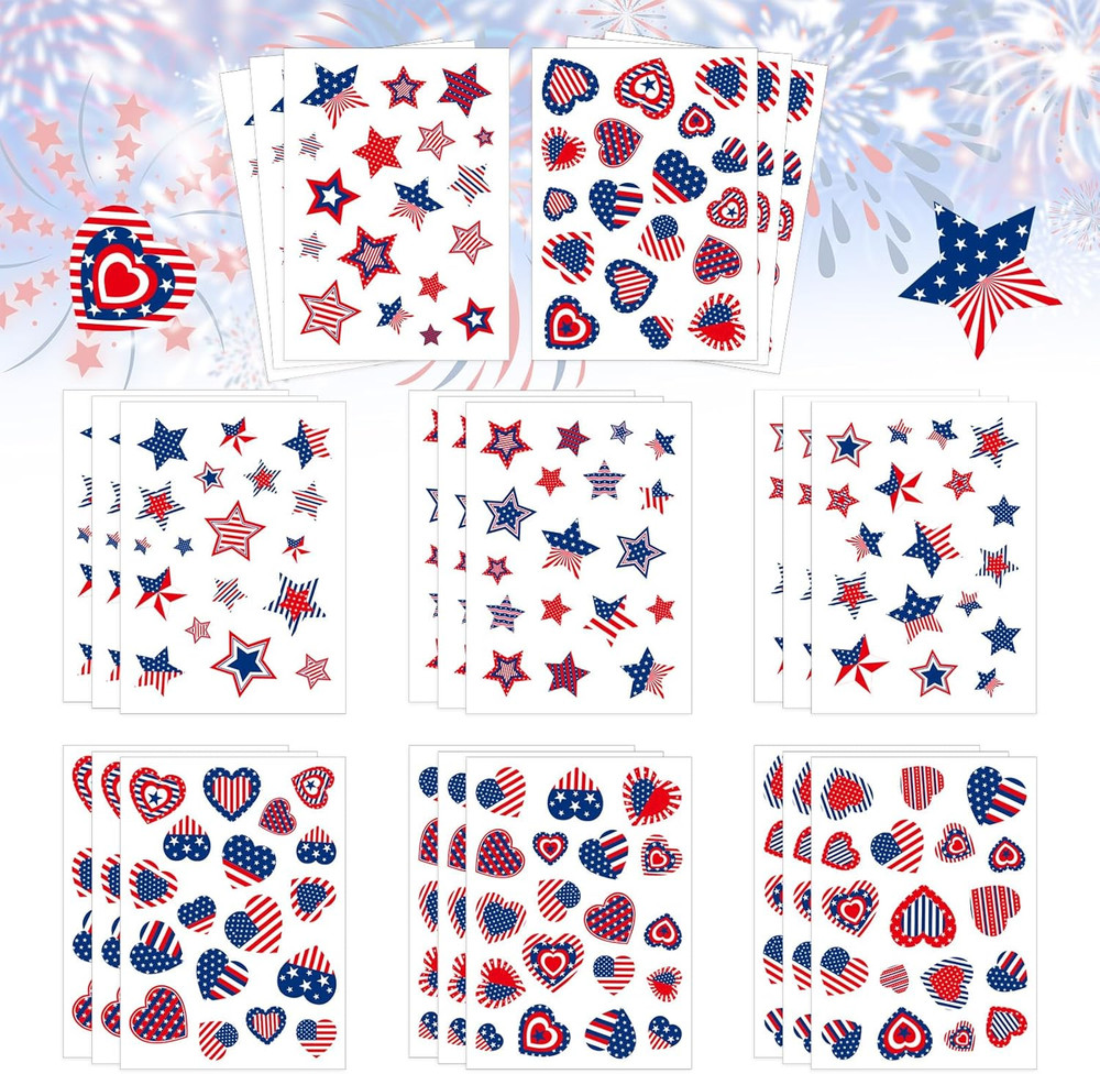 432Pcs Patriotic Stickers American Flag Print Star Heart Shaped Stickers 4Th Of