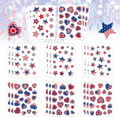 432Pcs Patriotic Stickers American Flag Print Star Heart Shaped Stickers 4Th Of