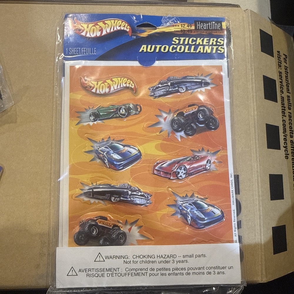 Hot Wheels Car Puffy Stickers By Heartline Hallmark Sticker Sheet 2004 New