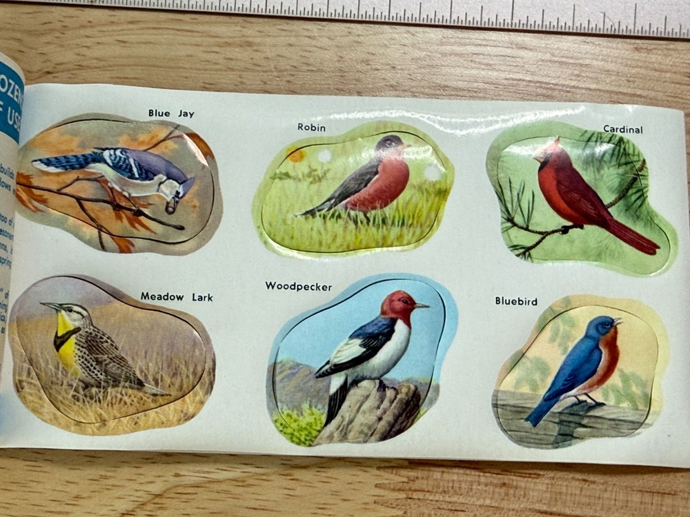 Vintage Dennison Mid Century Wild Bird Seals Stickers Booklet 36 Seals Complete