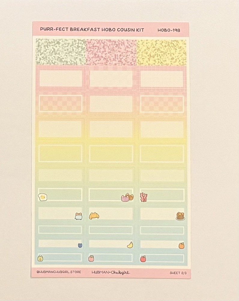 Hubman and Chubgirl Purr-fect Breakfast Hobonichi Cousin Kit Sheet NEW