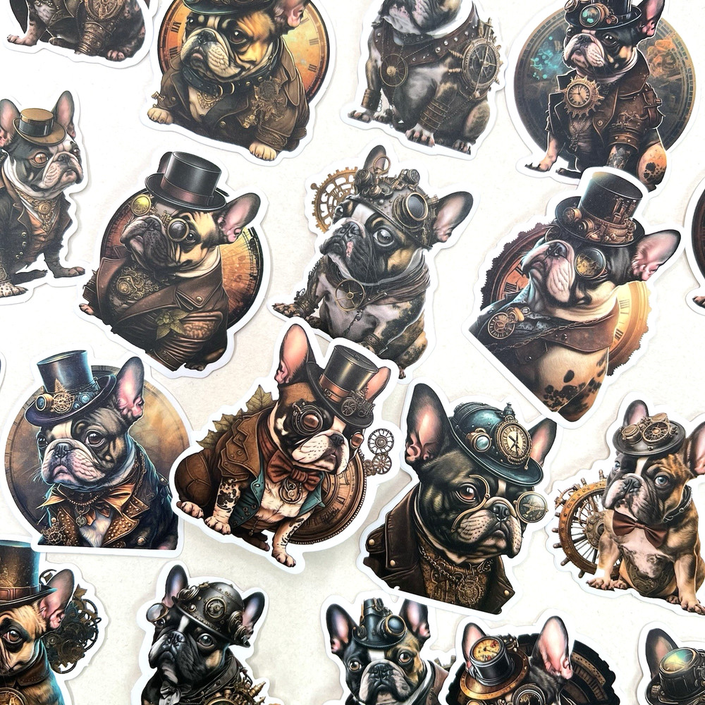 Steampunk French Bulldog Stickers Frenchie Dog Junk Journaling Scrapbooking