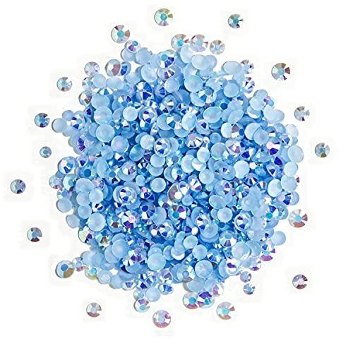 Lt. Sapphire AB Flat Back Gems, Faceted Round Rhinestones in 3 Sizes