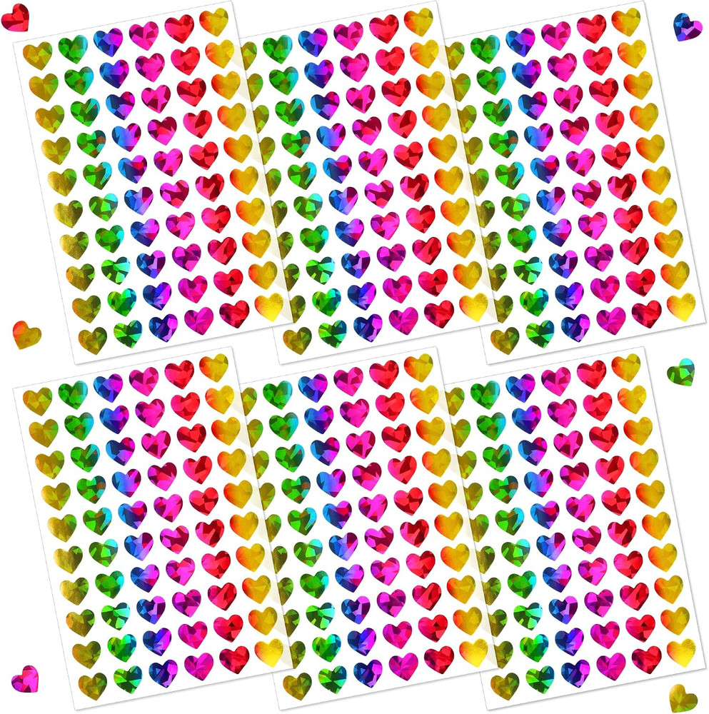 1800Pcs Holographic Heart Stickers, 0.6in Rainbow Tiny Stickers for Kids Rewa…