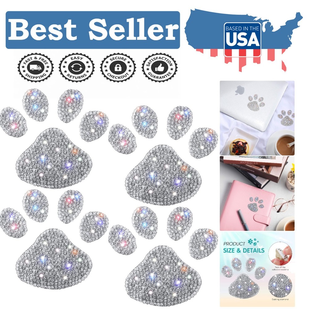 Stylish 4-Pack Paw Print Rhinestone Decals – Waterproof for -Round Use