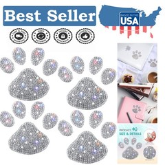 Stylish 4-Pack Paw Print Rhinestone Decals – Waterproof for -Round Use