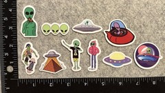 Lot of 10 Assorted Alien Extraterrestrial Space Stickers