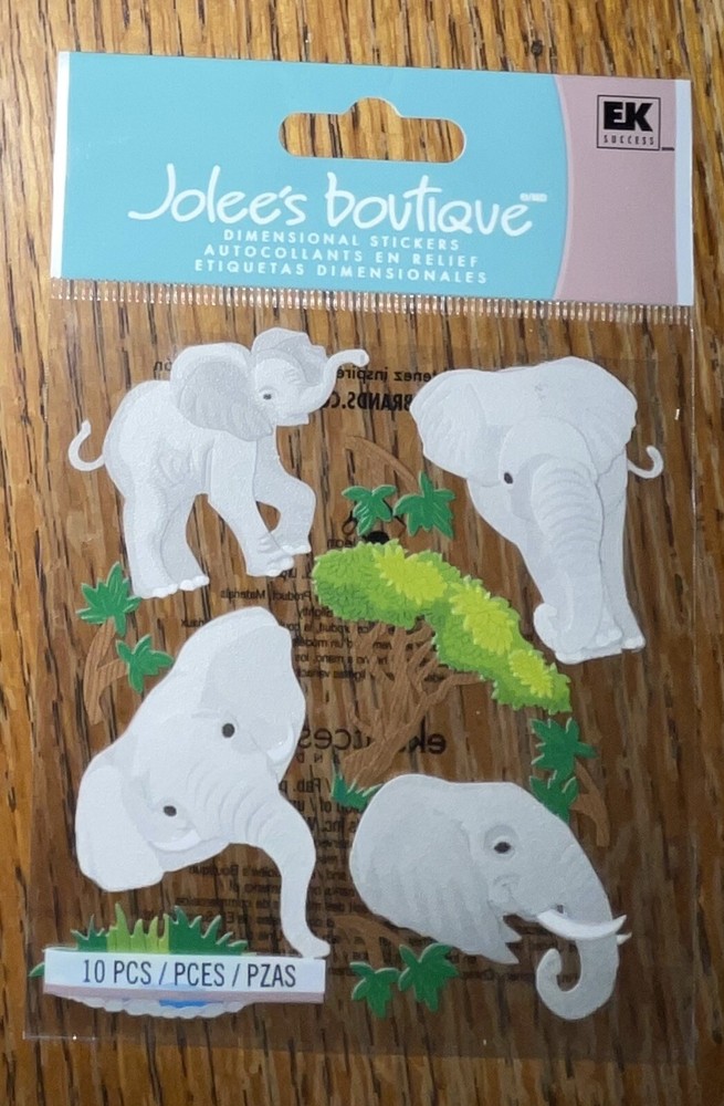 RARE Jolees Elephant Mom, Dad & Baby Zoo Safari Jungle Animal Scrapbook Stickers