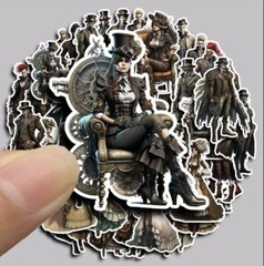 10pcs Retro Steampunk Figures ￼Stickers- Scrapbook, Journal, DIY Crafts & Cards