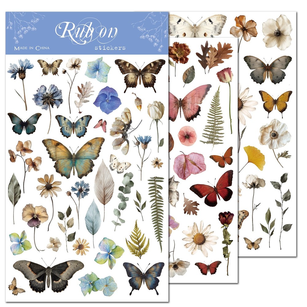 3 Sheets Butterfly Rub-on Transfer Stickers Use for Fabric Paper Wood Chips DIY