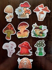 STICKERS x 10 Mushroom Inspiration Mushrooms Rainbow Cute Garden Sticker FEBF5