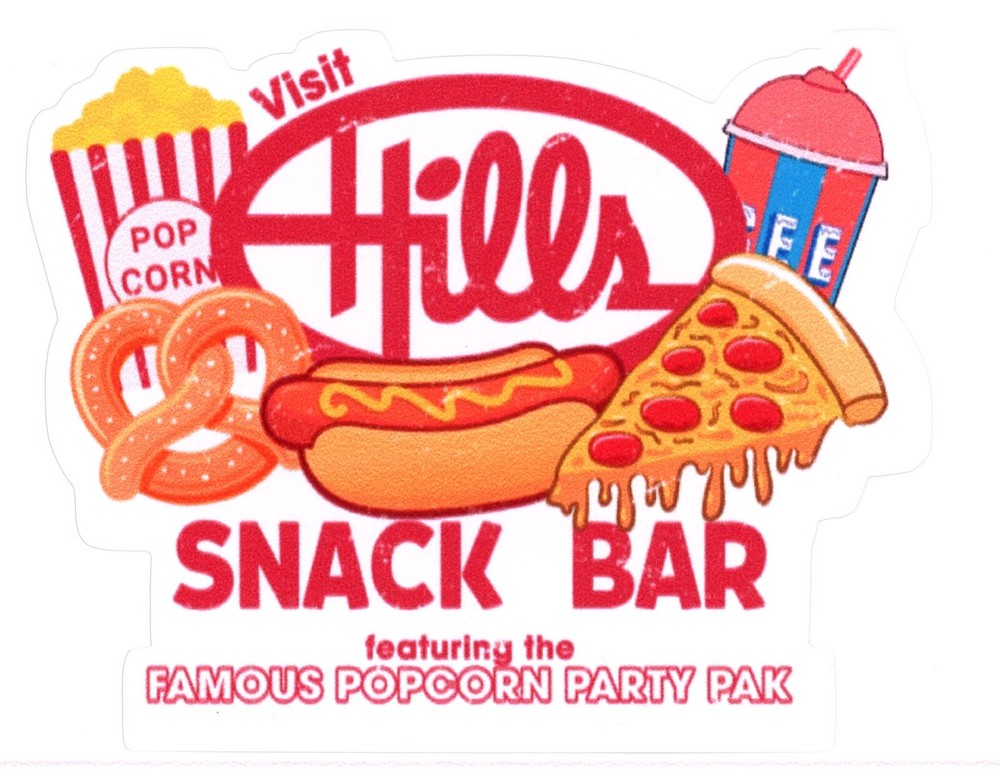 Hills Snack Bar «Famous Popcorn Party Pak» Logo Sticker (Reproduction)