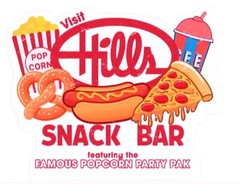 Hills Snack Bar «Famous Popcorn Party Pak» Logo Sticker (Reproduction)