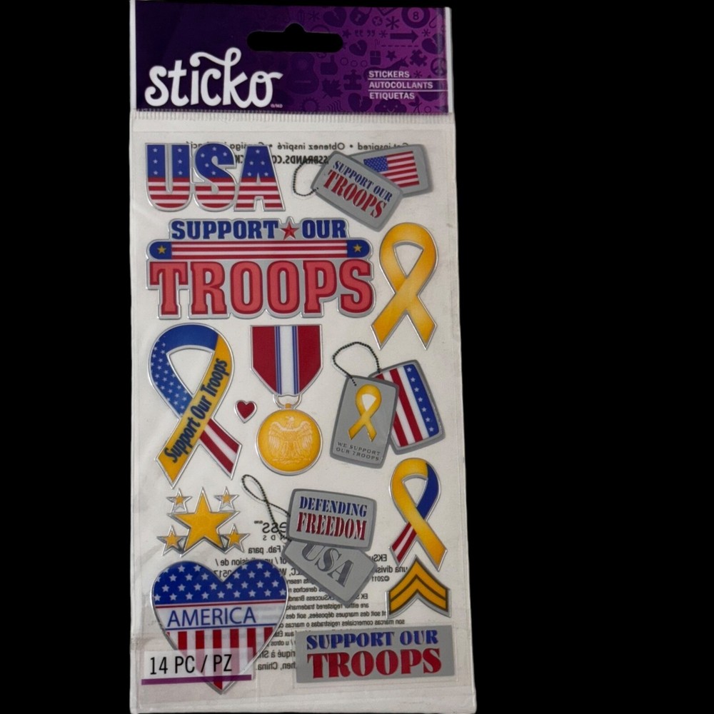 Sticko Military Support The Troops Stickers Patriotic USA Scrapbooking 14 Pc
