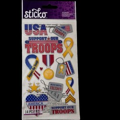 Sticko Military Support The Troops Stickers Patriotic USA Scrapbooking 14 Pc