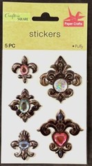 Crafter’s Square, Gems Stickers, Fleur De Lis, blue, green pink, clear, 5pc.