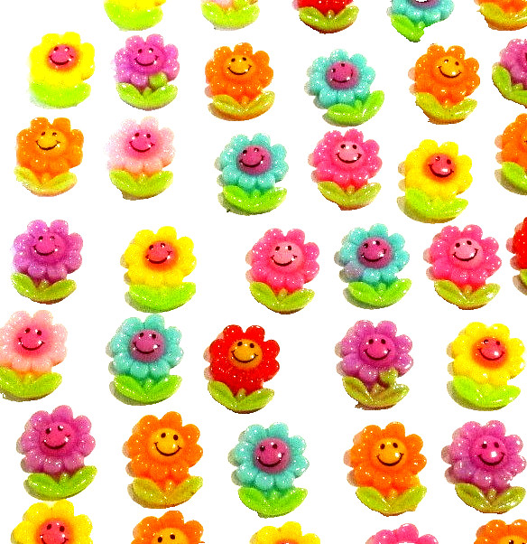 Lot of 50 Multicolor Smiling Flower Flatbacks For Crafting – NEW (#11)