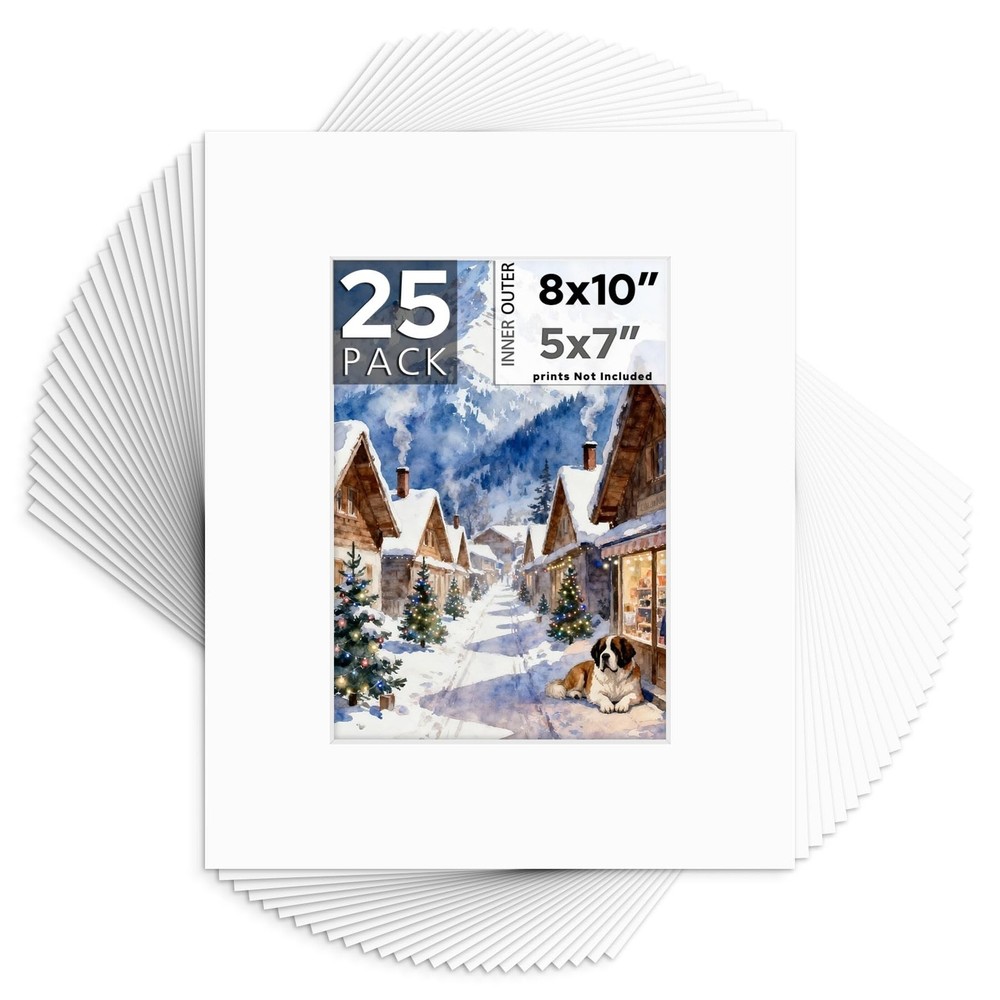 Mat Board Center, Pack of 25, 8×10 for 5×7 White Mats – Acid Free, 4-ply Thic…