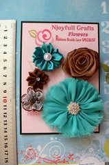 TEAL BLUE & BROWN Fabric Satin Organza Mix – 5 Floral Flower Pk 25-75mm NJC V4 B