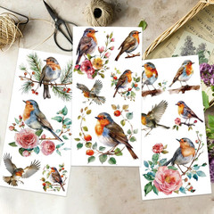 3pcs/Set Bird Rub on Transfers for Furniture and Crafts 6×12 inch Robin Decor Tr