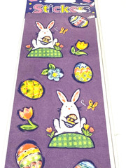 Paper Art Stickers Easter Rabbit Flowers Eggs Greeting Card Eileen Toohey NEW