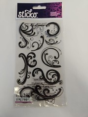 Dainty Black Flourishes Scrapbooking Stickers Sticko Decorative Design Fancy 8pc