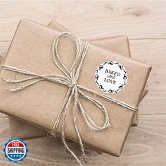 CHIMNE 1000PCS Baked with Love Stickers, 1 Inch Round White Heart Kraft Paper