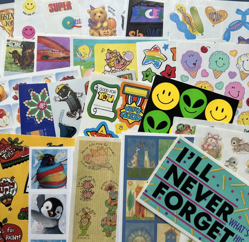 Vintage 80s 90s Y2K Hallmark AGC + Stickers 25 FULL SHEETS Characters Foil Heart
