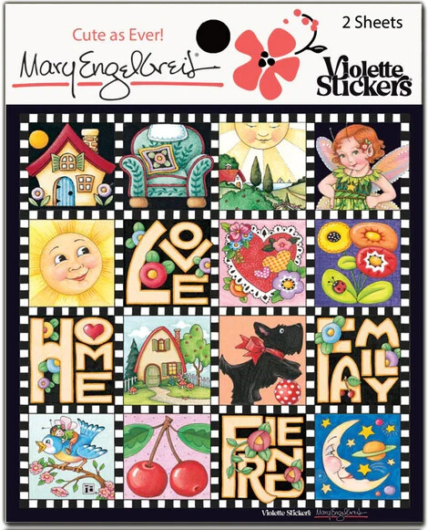 Mary Engelbreit Stickers 2 Sheets Whimsical Squares Love Home Sun Moon Dog House