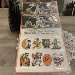 Vintage Halloween Puffy Stickers T Stick On Witch Cat Skeleton Pumpkin Set Of 2