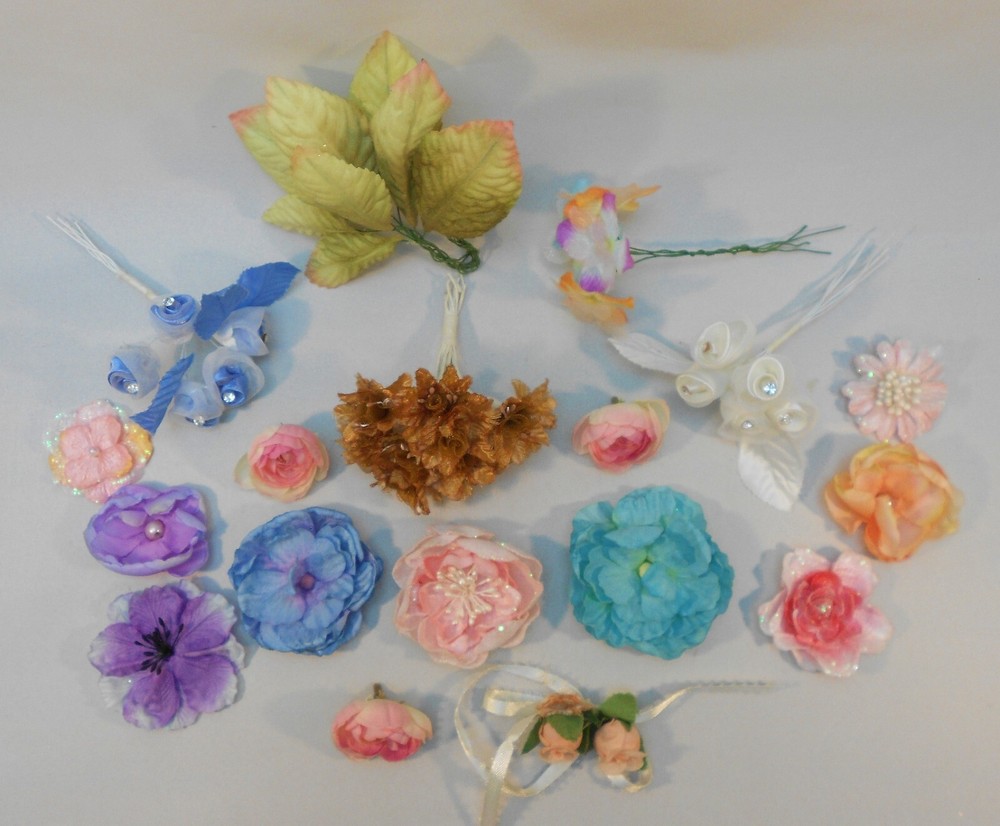Paper & Fabric Flowers & Leaves 4 Scrapbooking Embellishments, Sewing or Crafts