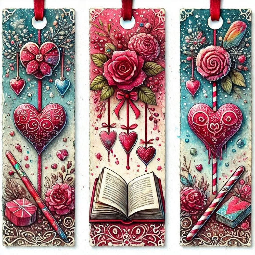 Pretty Heart Valentines Bookmarks Junk Journal Scrapbook Choose A Set