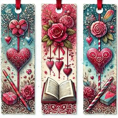 Pretty Heart Valentines Bookmarks Junk Journal Scrapbook Choose A Set