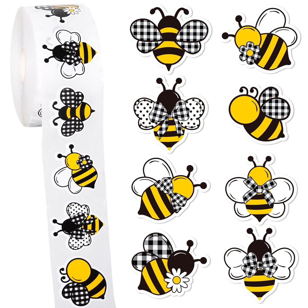 1000Pcs Bee Stickers for Kids Summer Plaid Bumble Bee Stickers World Bee Day …