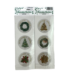 VICTORIA’S GARDEN Christmas Real Flower Stickers Set 6 Holiday Tree Wreath NEW