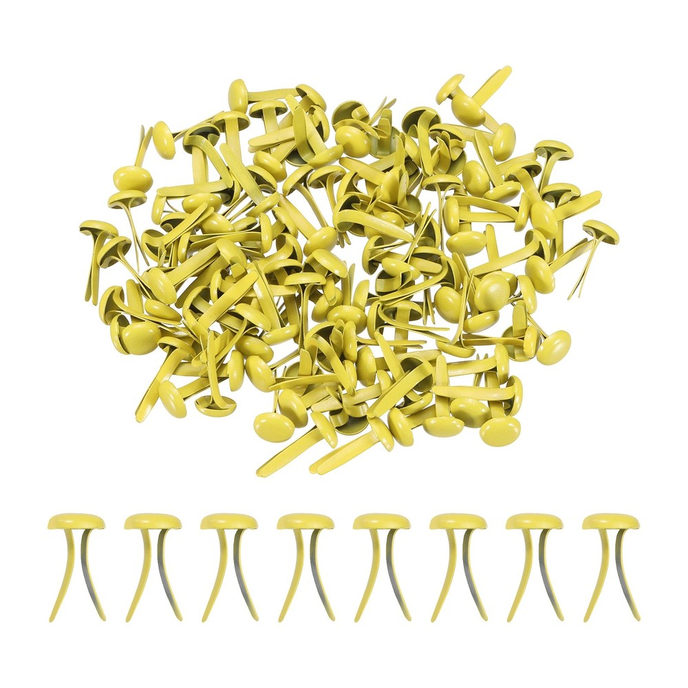 120Pcs Brads Paper Fasteners, 8×4.5 mm Metal Round Head Split Pins, Yellow