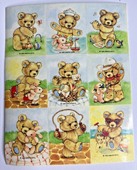 2 Vtg Sticker Sheets 1989 Gibson Teddy Bear Playing Outside Cute Animals USA