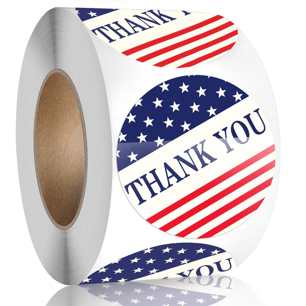 500 Pcs 1.5 Inch American Flag Thank You Stickers Round 4th of July Stickers