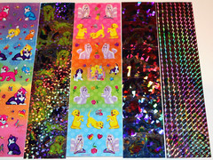 VINTAGE LOT LISA FRANK STICKER STRIP BUBBLE CRYSTAL PRISM HORSES KITTIES PUPPIES