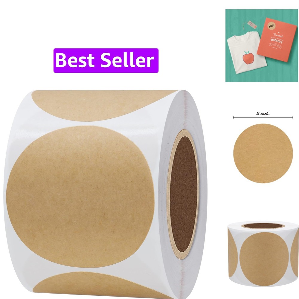 2″ Round Brown Kraft Paper Stickers Packaging Sealing Total 300 Labels Per Ro…