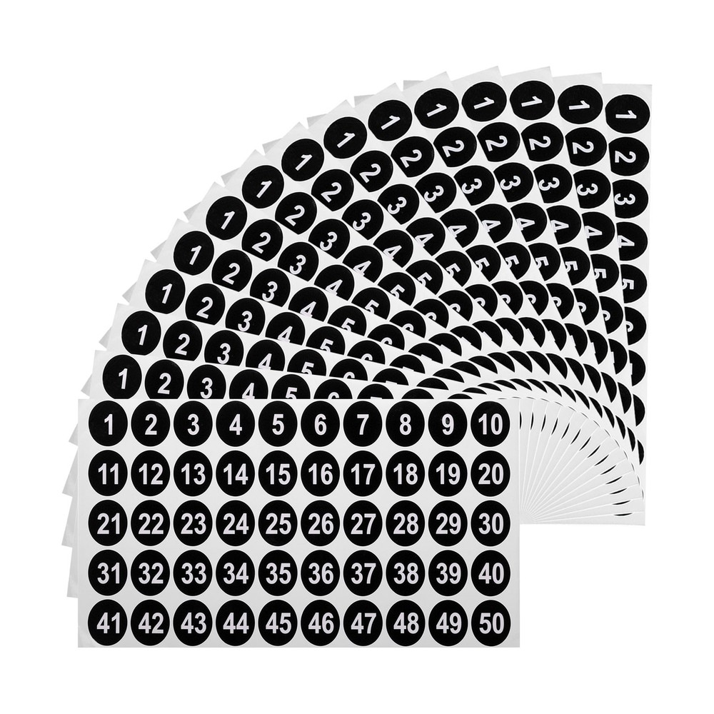 20 Sheets Round Number Stickers, 1-50 Consecutive Number Labels, Black(1″ Each)