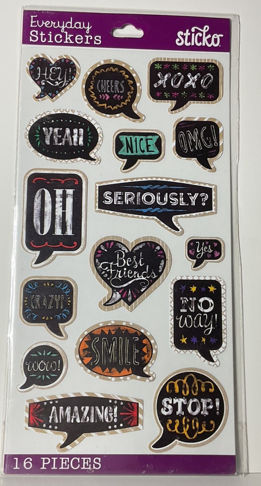 Sticko Chalk Quote Stickers 16PC EK Success Scrapbook Planner B/W Typography New