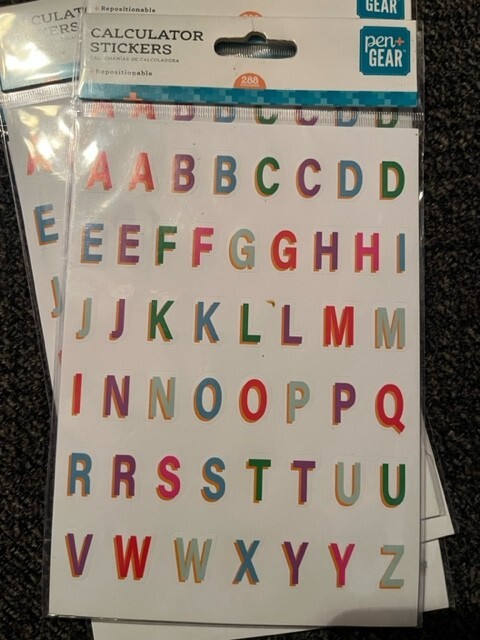 Alphabet stickers multi colored 6 sheets pen &Gear