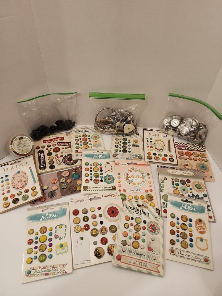 Large Lot Of Decorative Brads Buttons Embellishments For Scrapbooking